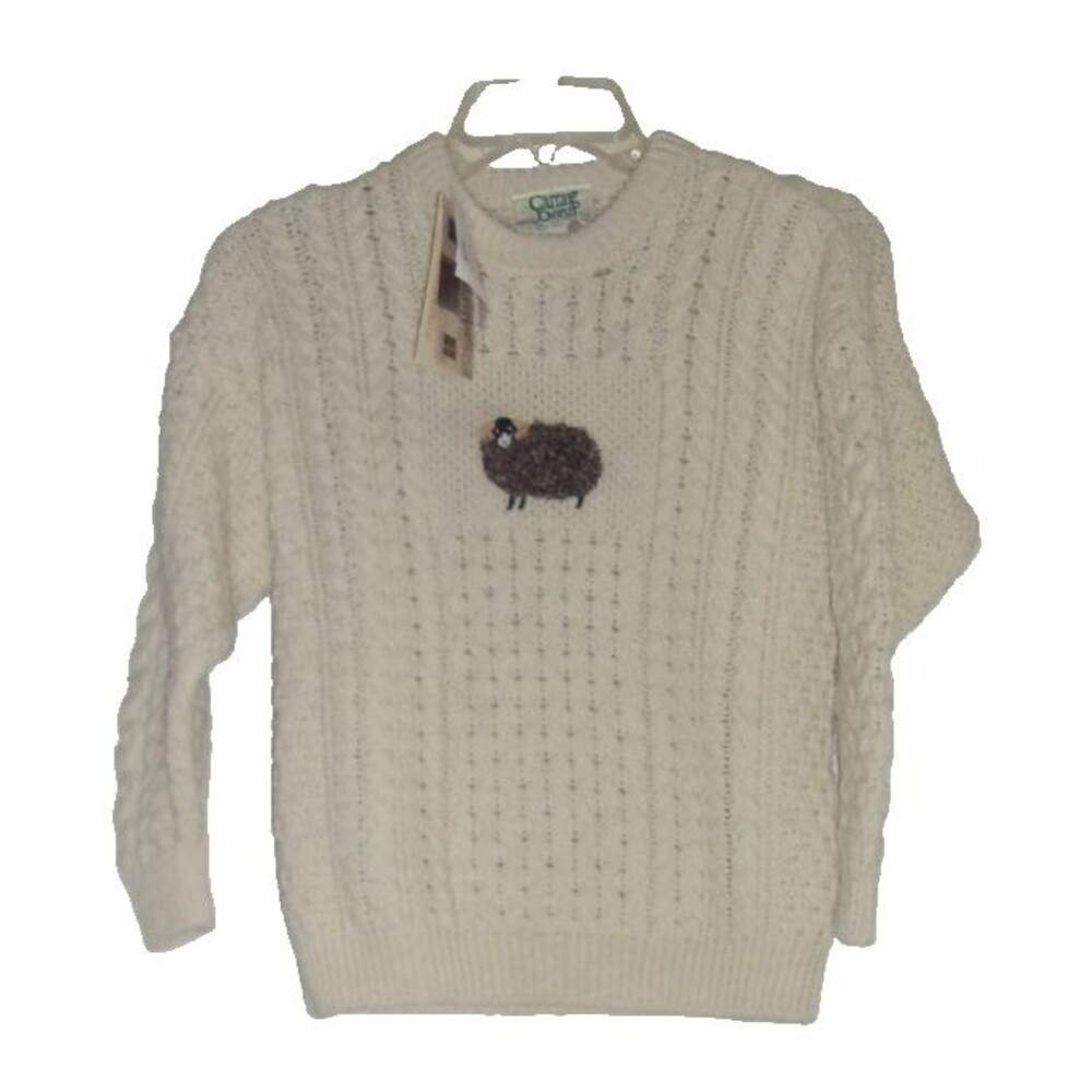Carraig Donn Sweater Irish Wool Cable Off-White Knit Size XL 12 Kids Unisex New